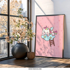 Cute Unicorn Wall Art, Kawaii Unicorn Decor, Pastel Nursery Art, Dreamy Unicorn Gift, Kids Wall Art - Tawshia
