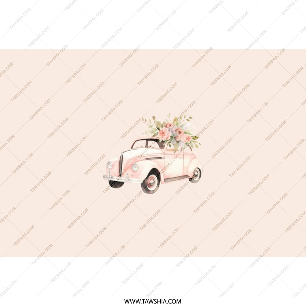 Pink Car Tumbler, Floral Bouquet Tumbler, Vintage Car Tumbler, Cute Car Gift, Unique Tumbler, Gift for Car Lover, Beverage Tumbler - Tawshia