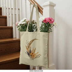 Boho Floral Tote Bag, Botanical Crescent Moon Tote, Aesthetic Flowers Tote, Stylish Canvas Bag, Elegant Design Tote Bag, Gifts for Her - Tawshia