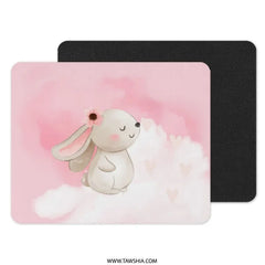 Cute Bunny Mouse Pad, Pink Cloud Mousepad, Floral Bunny Computer Mat, Watercolor Bunny Mouse Pad, Girl Bunny Mousepad, Gaming Mouse Pad - Tawshia