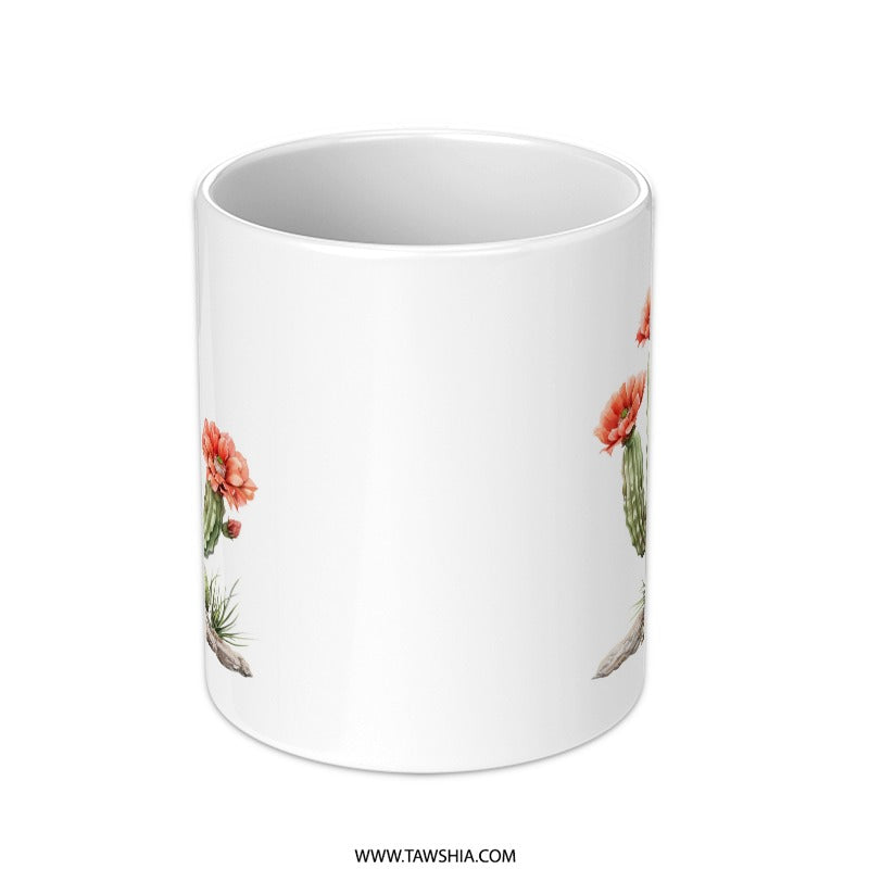 Blooming Cactus Mug, Floral Mug, Southwest Desert Mug, Botanical Mug, Cute Mug, Succulent Mug, Plant Lover Gift, Unique Mug Design - Tawshia