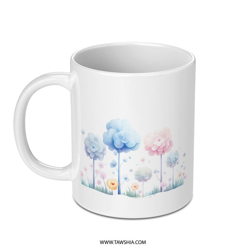Floral Garden Mug, Watercolor Flower Tree, Unique Coffee Mug, Whimsical Tea Cup, Gift for Plant Lover, Colorful Nature Mug - Tawshia