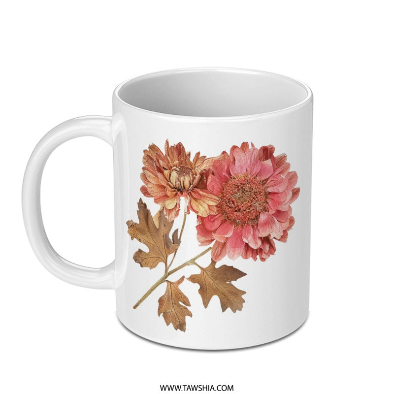 Floral Chrysanthemum Mug, Botanical Mug, Flower Coffee Cup, Nature Lover Gift, Vintage Style Mug, Aesthetic Mug, Unique Tea Cup - Tawshia
