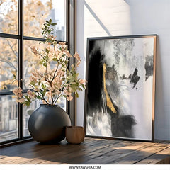 Abstract Wall Art, Black and White Art, Gold Accent Decor, Modern Art Print, Contemporary Art, Stylish Home Decor - Tawshia