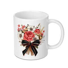 Floral Bouquet Mug, Red Rose Design, Decorative Coffee Mug, Flower Lover Gift, Elegant Tea Mug, Unique Mug Gift, Gift for Her - Tawshia
