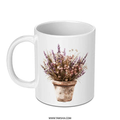 Lavender Mug, Floral Mug, Flower Pot Mug, Watercolor Mug, Elegant Mug, Lavender Gift, Floral Gift, Gardening Gift, Botanical Mug - Tawshia