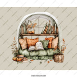 Cozy Window Seat Mouse Pad, Autumn Reading Nook Desk Decor, Fall Aesthetic Mousepad, Pumpkin and Books Office Accessory - Tawshia