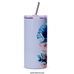 Floral Tumbler, Blue Poppy Tumbler, Flower Tumbler, Botanical Tumbler, Gift for Her, Tumbler with Straw, Floral Design - Tawshia