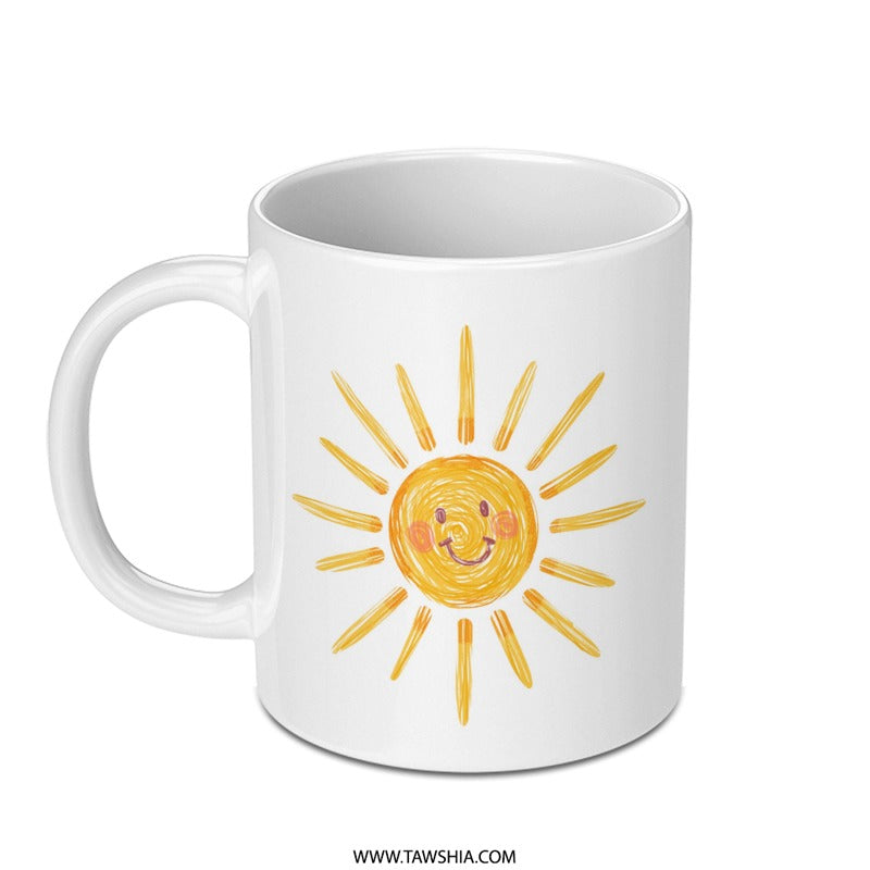 Smiling Sun Mug, Cute Sun Drawing Mug, Sunshine Coffee Cup, Happy Sun Mug, Positive Vibes Mug, Gift for Friend, Summer Mug, Kids Mug - Tawshia