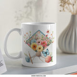 Floral Mail Mug, Butterfly Mug, Yarn Ball Mug, Flower Mug, Floral Envelope Mug, Cute Mug, Coffee Mug, Tea Mug, Gift Mug, Unique Mugs - Tawshia