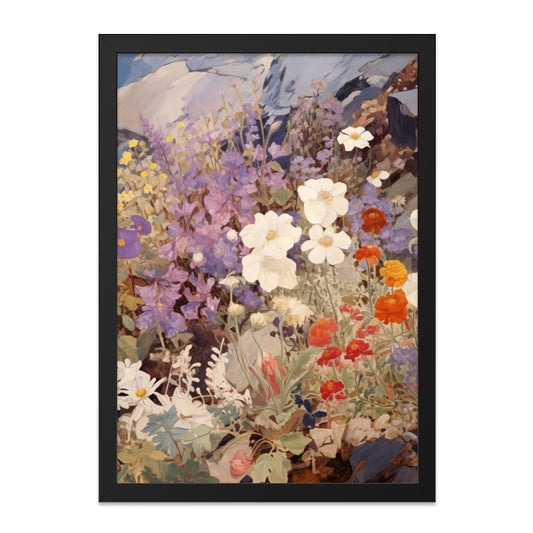 Floral Wall Art, Mountain Flowers Print, Wildflower Painting, Nature Art Print, Botanical Wall Decor, Flower Field Landscape Art - Tawshia