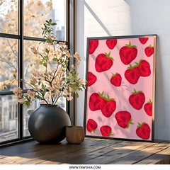 Strawberry Wall Art, Berry Print, Fruit Decor, Kitchen Wall Art, Pink Wall Art, Food Art Print, Modern Art, Funky Decor, Trendy Wall Decor - Tawshia