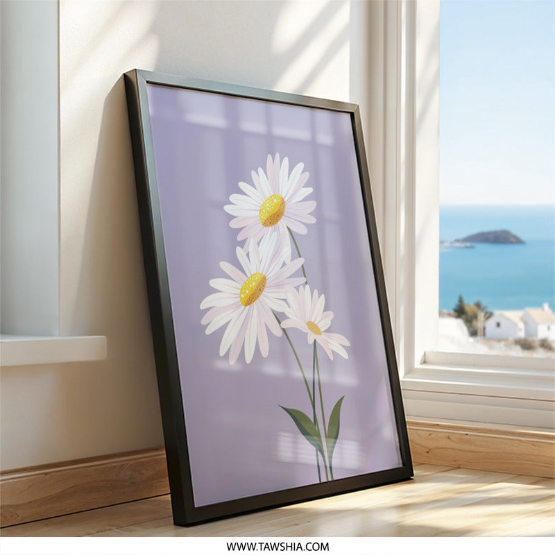 Daisy Flower Wall Art, Floral Print, Botanical Home Decor, Purple Wall Decor, Modern Art Print, Flower Art Print, Spring Wall Decor - Tawshia