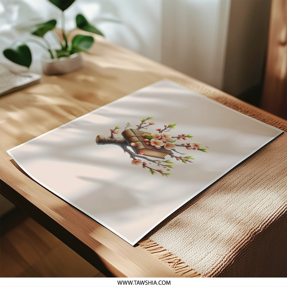 Book and Blossoms Photographic Prints, Floral Book Art, Aesthetic Book Prints, Branch Art Print, Spring Flowers Prints - Tawshia