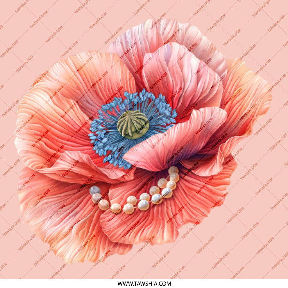 Peach Poppy Pinback, Pearl Accent Floral Pin, Pretty Flower Pin, Unique Accessory, Gift Idea Pinback, Artistic Pin Badge - Tawshia