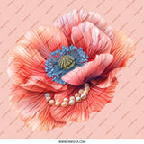 Peach Poppy Pinback, Pearl Accent Floral Pin, Pretty Flower Pin, Unique Accessory, Gift Idea Pinback, Artistic Pin Badge - Tawshia