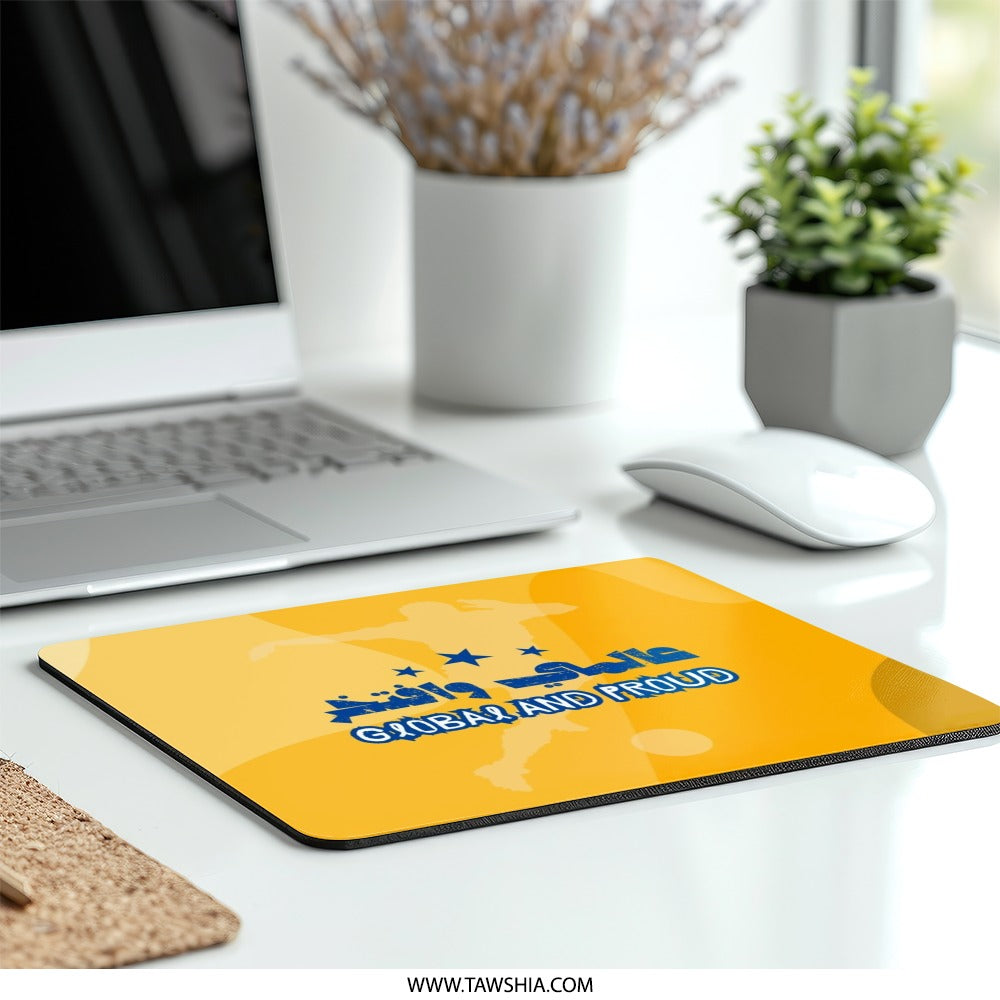 Global and Proud MousePad, Arabic Script Design, Football Fan Gift, Soccer Player, World Cup, Unique Desk Accessory, Home Office Decor - Tawshia