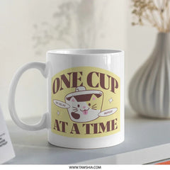 One Cup At A Time Mug, Cute Cat Coffee Mug, Kawaii Mug, Funny Mug, Pet Lover Gift, Cat Lover Gift, Relax Mug, Sip Relax Repeat Mug - Tawshia