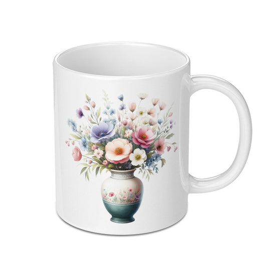 Floral Bouquet Mug, Flower Vase Coffee Mug, Watercolor Art Mug, Pretty Flower Mug, Unique Mug Gift, Floral Gift for Her (135 characters) - Tawshia