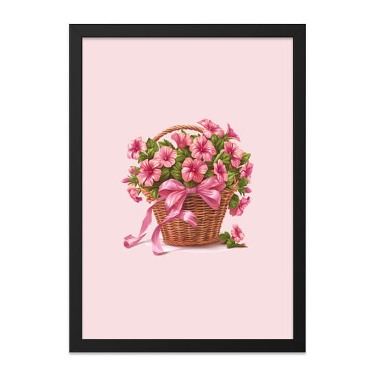 Pink Petunia Flower Basket Wall Art, Floral Home Decor, Botanical Print, Cottagecore Artwork, Gift Idea - Tawshia