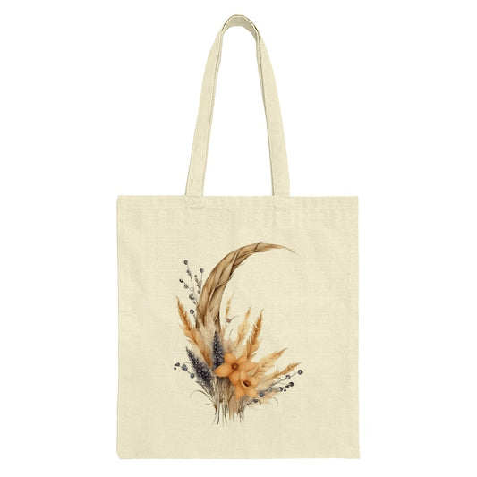 Boho Floral Tote Bag, Botanical Crescent Moon Tote, Aesthetic Flowers Tote, Stylish Canvas Bag, Elegant Design Tote Bag, Gifts for Her - Tawshia