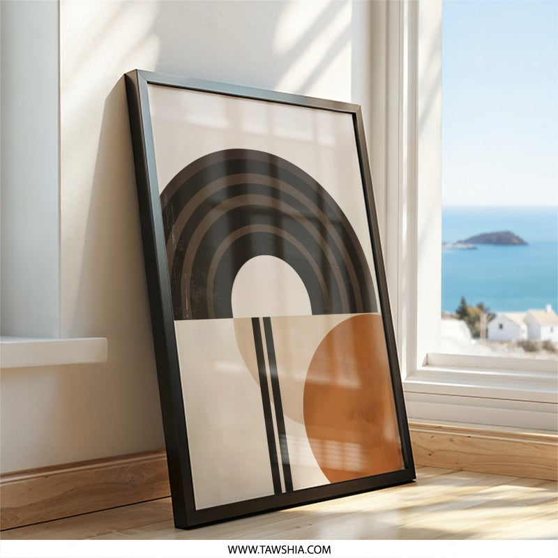 Abstract Geometric Wall Art, Modern Circle Print, Minimalist Artwork, Brown Arch Poster, Home Decor Art, Neutral Tone Wall Decor - Tawshia