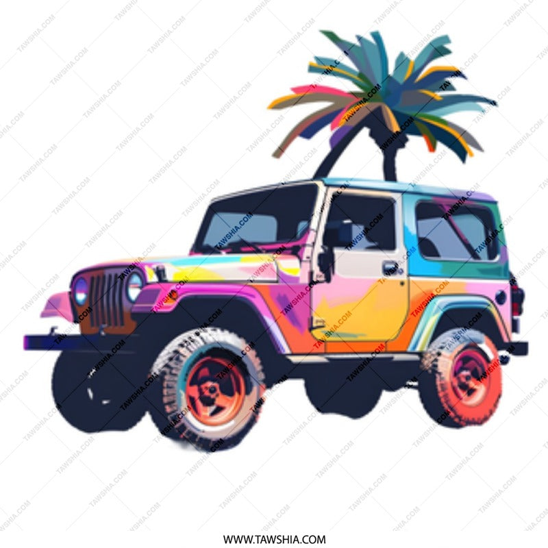 Colorful Jeep Mug, Tropical Palm Tree, Pop Art Style, Unique Gift, Car Lover Mug, Beach Vibes, Coffee Mug, Tea Cup, Novelty Mug, Gift Idea - Tawshia