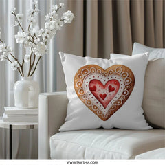 Heart Cookie Pillow, Watercolor Design, Holiday Decor, Valentine's Day Gift, Cute Throw Pillow, Home Accent Pillow - Tawshia