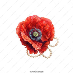 Red Poppy Pocket Mirror, Floral Compact Mirror, Pearl Jewelry Art, Elegant Makeup Mirror, Flower Pocket Mirror, Gift for Her - Tawshia