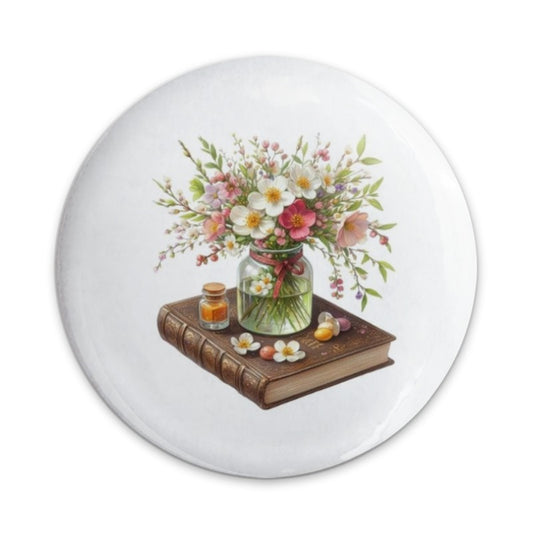 Floral Bouquet Pinback Button, Vintage Book Badge, Botanical Gift, Cottagecore Flair, Book Lover Accessory, Aesthetic Pin - Tawshia