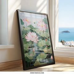 Lotus Flower Wall Art, Pink Floral Print, Botanical Wall Decor, Water Lily Art, Nature Wall Art, Serene Wall Art - Tawshia