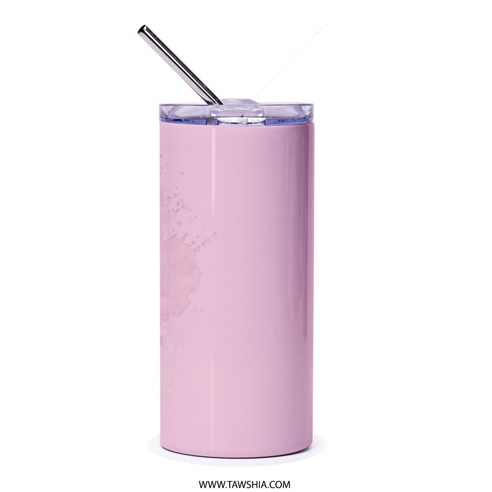 Pink Floral Tumbler, Arabic Quote, Gift for Friend, Elegant Tumbler, Drinkware, Travel Mug, Unique Design, Tumblers - Tawshia
