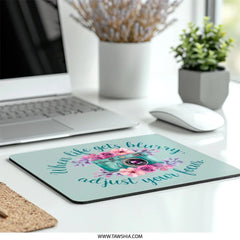 Turquoise Camera Mouse Pad, Floral Quote, Photography Lover Gift, Inspirational Desk Decor, Focus on Life, Cute Office Accessories - Tawshia