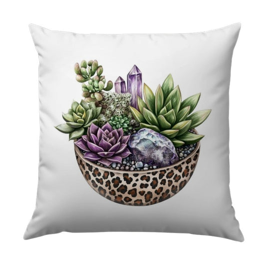 Succulent and Crystal Pillow, Leopard Print Planter Throw Pillow, Modern Home Decor Pillow, Decorative Pillows for Couch, Indoor Pillows - Tawshia