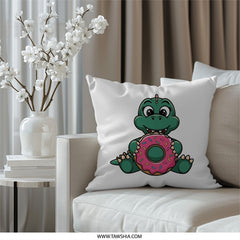 Cute Dinosaur Donut Pillow, Cartoon Animal Cushion, Kids Room Decor Pillow, Green Dino Treat Accent Pillow, Unique Gift Idea - Tawshia