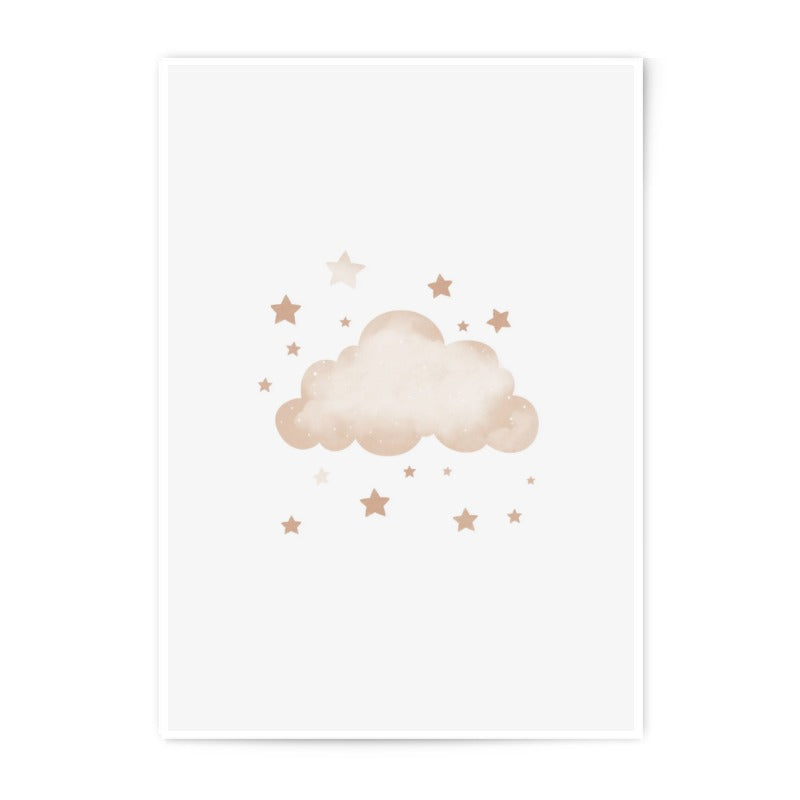 Cloud and Stars Photographic Print, Nursery Wall Decor, Celestial Art Print, Dreamy Kids Room Art, Watercolor Style Print - Tawshia