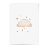 Cloud and Stars Photographic Print, Nursery Wall Decor, Celestial Art Print, Dreamy Kids Room Art, Watercolor Style Print - Tawshia