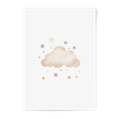 Cloud and Stars Photographic Print, Nursery Wall Decor, Celestial Art Print, Dreamy Kids Room Art, Watercolor Style Print - Tawshia