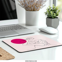 Mother Child Line Art Mouse Pad, Abstract Family Illustration, Minimalist Desk Decor, Modern Office Gift, Pink Sun, Cute Mousepad - Tawshia