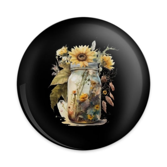 Sunflower Pinback Button, Floral Mason Jar, Trendy Button, Summer Vibes Button, Cute Accessories, Gift Idea, Decorative Badge - Tawshia
