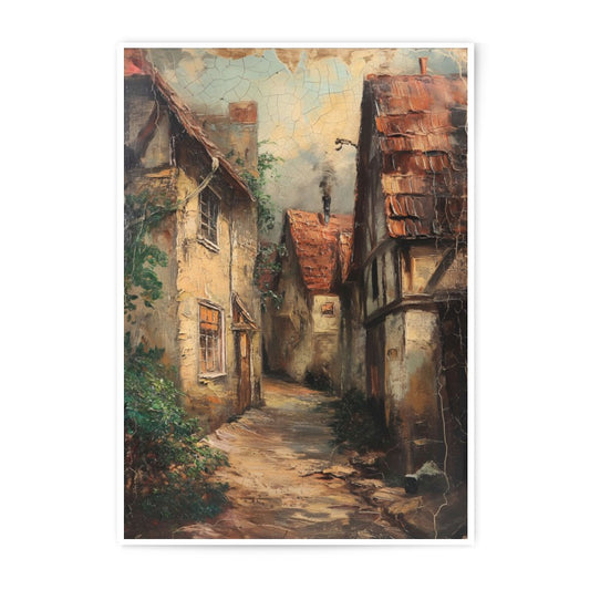 Old Town Street Photographic Print, European Village Scene Art, Vintage Architecture, Historical Building Photo, Rustic Wall Decor - Tawshia