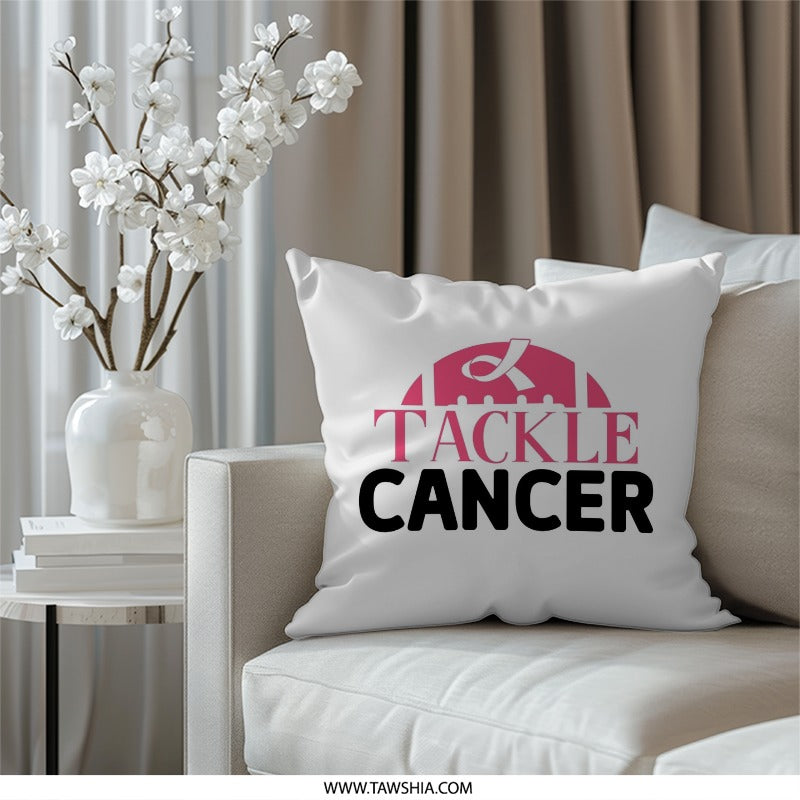 Tackle Cancer Pillow, Pink Ribbon Pillow, Cancer Awareness Pillow, Decorative Pillow, Home Decor, Inspirational Gift - Tawshia