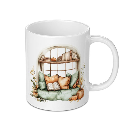 Cozy Reading Nook Mug, Fall Decor, Autumn Vibes, Pumpkin Spice, Book Lover Gift, Window Seat Mug, Literary Mug, Home Decor, Warm Drink Mug - Tawshia