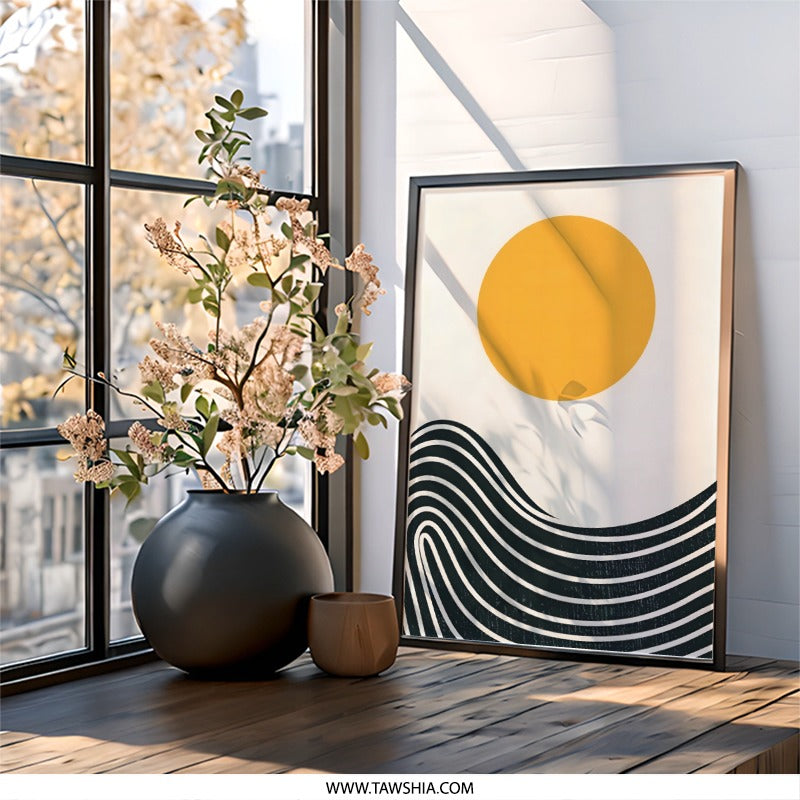 Abstract Sun Wall Art, Minimalist Sunrise Print, Modern Art Decor, Geometric Wall Hanging, Line Art Poster, Contemporary Home Decor - Tawshia
