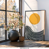 Abstract Sun Wall Art, Minimalist Sunrise Print, Modern Art Decor, Geometric Wall Hanging, Line Art Poster, Contemporary Home Decor - Tawshia