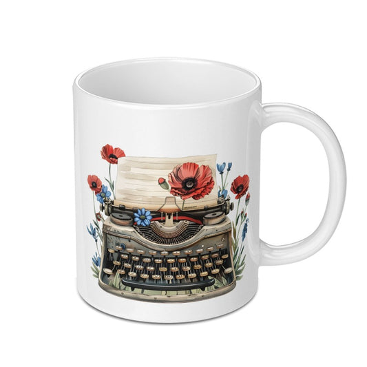 Typewriter Mug, Floral Mug, Writer Gift, Antique Mug, Office Decor, Vintage Typewriter, Flower Mug, Retro Gift, Gift for Author - Tawshia