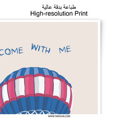 Hot Air Balloon Photographic Print, Nursery Art Print, Travel Inspiration Print, Blue Pink Wall Decor, Sky Art, Dream Big, Adventure Print - Tawshia