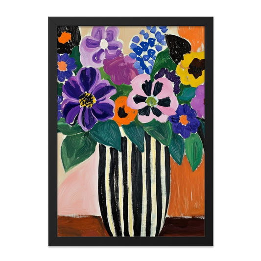 Floral Still Life Wall Art, Colorful Flowers Print, Striped Vase Art Print, Botanical Home Decor, Modern Art Print - Tawshia