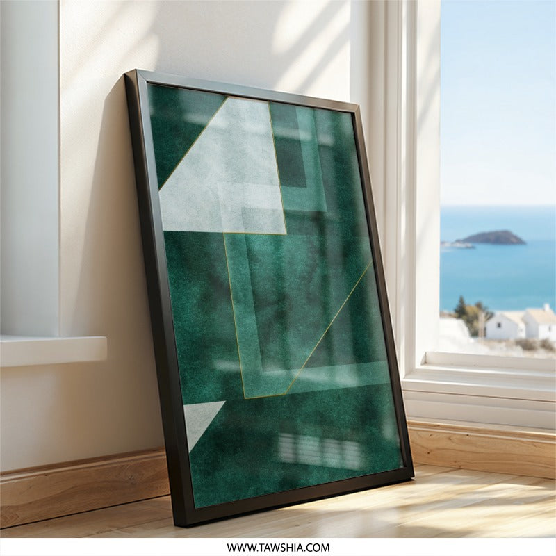 Emerald Geometric Wall Art, Modern Abstract Print, Minimalist Home Decor, Sophisticated Wall Hanging, Contemporary Artwork - Tawshia