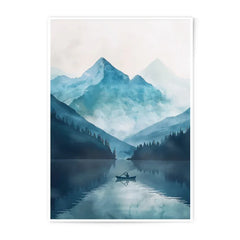 Mountain Lake Photographic Print, Serene Landscape Art, Nature Wall Decor, Moody Boat Scene, Peaceful Home Art, Minimalist Design - Tawshia